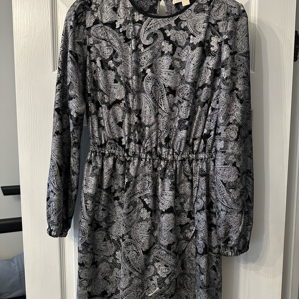 NWOT - Michael Kors Black and Silver Paisley Dress